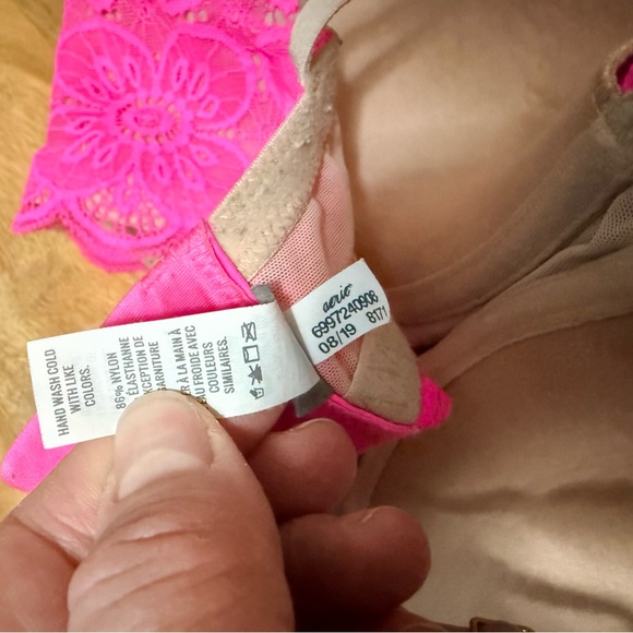 Aerie Hot Pink Lace Balconette Bra 36D Floral Scalloped Underwire - Picture 5 of 7